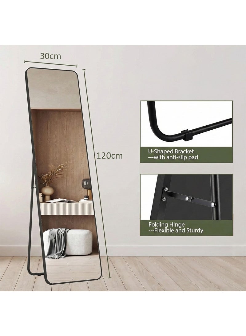 Taimi Rectangular Mirror 120x30cm with Rounded Edges, Full Length Mirror with Stand and Metal Frame, Floor Mirror, Wall Mirror Hanging or Tilt for Living Room, Bedroom, Entryway Black - Image 4